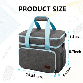 Sewing Accessories Organizer, Double Layer Sewing Supplies Organizer with Detachable Dividers, Sewing Storage Box for Threads & Craft Supplies, Pockets for Accessories and Tools, Grey (Bag Only)