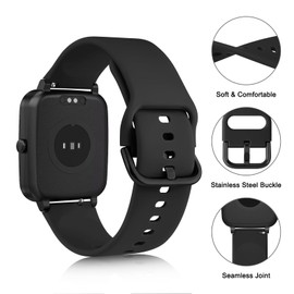 Vancle 19mm Silicone Band Compatible for Veryfitpro ID205, ID205L, ID205U, ID205S, ID205G, ID215G, ID216, SW020, SW021, SW023, YM020, YM021, YM023, YM205L, Uwatch3 GT Ufit SmartWatch， Black