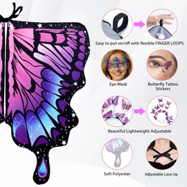 Alas de Mariposa para Mujer, 4 Pcs Juego Disfraz de Halloween para Adultos, Capa de Mariposa con Máscara y Diadema, Alas de Hada