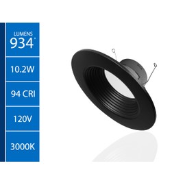 NICOR Lighting DLR56(v6) 5/6-inch Black 900 Lumen 3000K Recessed LED Downlight with Baffle (DLR566091203KBKBF)