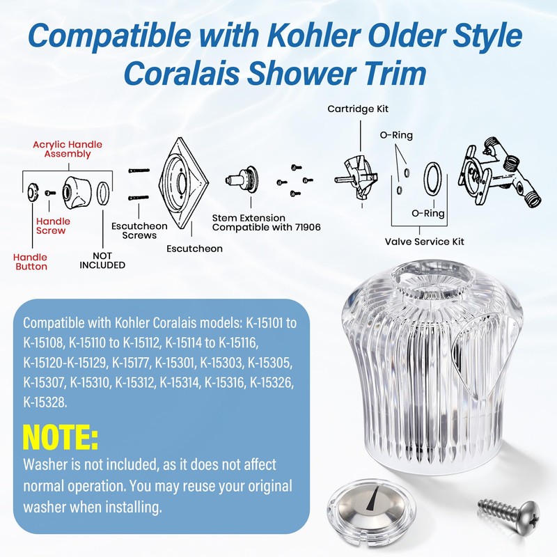 Avenuebool Faucet Handle Replacement Compatible with Kohler 30316, Acrylic Single