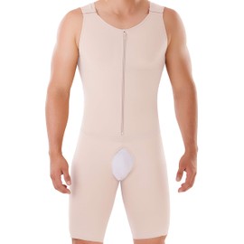 FAJAMIA 64 Fajas Para Hombres - Mens Shapewear Colombian Girdle - High Compression Fajas Colombianas Para Hombre - Knee-Length Abdomen Control with Criss-Cross Band and Shoulder Hooks (Beige, X-Small)