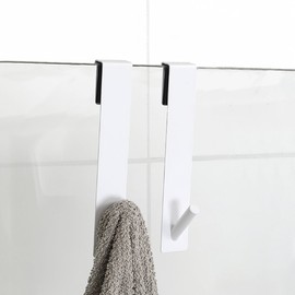 White Shower Door Hooks - Pack of 2 - Durable, Easy to Install, Special for Frameless Glass Shower Doors - Hanging Hooks for Bathroom Organization, Ideal for Towels and Bathrobes
