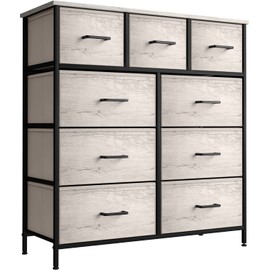 Sorbus Dresser with 9 Faux Wood Drawers - Storage Unit Organizer Chest for Clothes - Bedroom, Hallway, Living Room, Closet, & Dorm Furniture - Steel Frame, Wood Top, & Easy Pull Fabric Bins