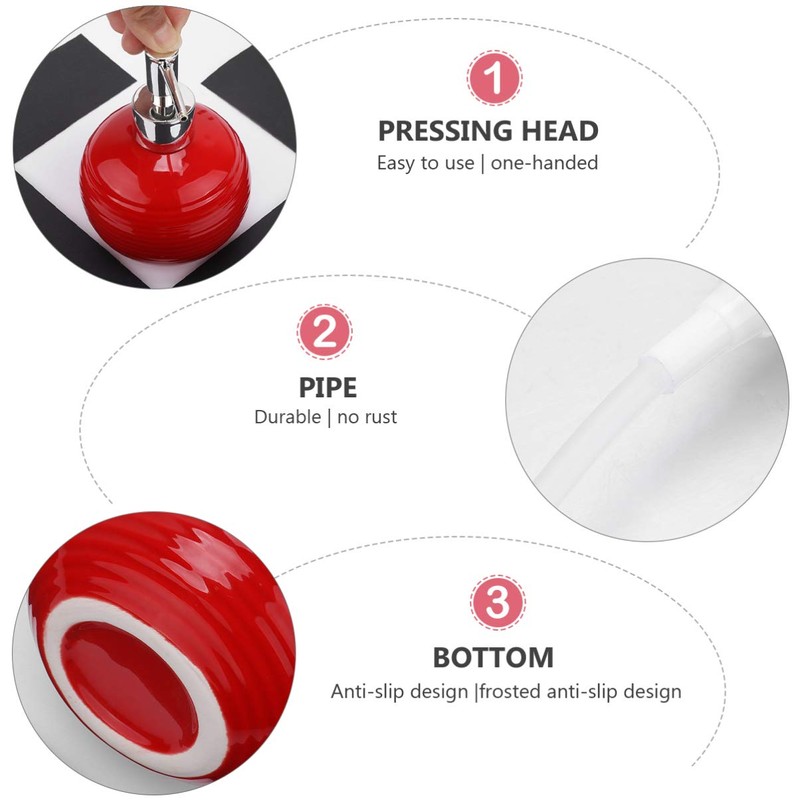 Alipis Ceramic Soap Dispenser, Round Press Bottle Refillable Lotion Bottle,