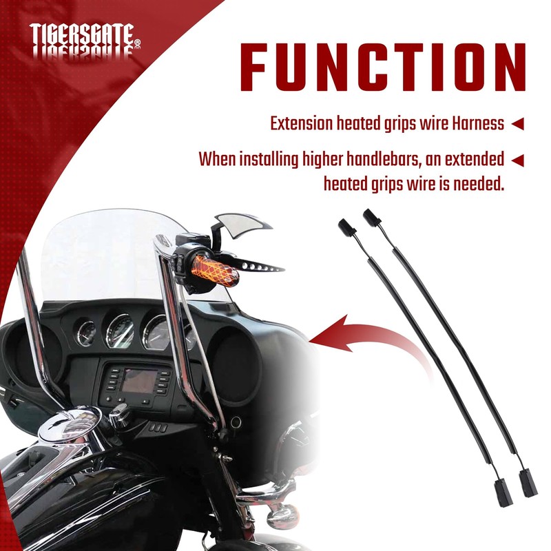 TIGERSGATE 2 Pieces Heated Grips Wire Extension Harness for 2008-2023