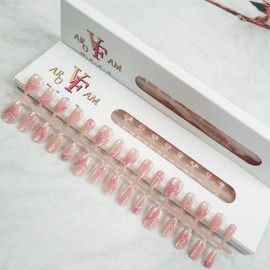 Mermaids Cat Eye Press on Nails with Stereoscopic Design, 3D Cat Eye Manicure Art Acrylic Short Trapezoid Fake Nails Stick on Nails Glossy Pink Cat Eye False Nails Gel Glue on Nails for Women 30Pcs