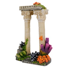 CLASSIC Twin Roman Column with Corals Aquarium Ornament – Ancient Ruins Fish Tank Decoration with Colourful Coral Detail – 149 x 77 x 217mm