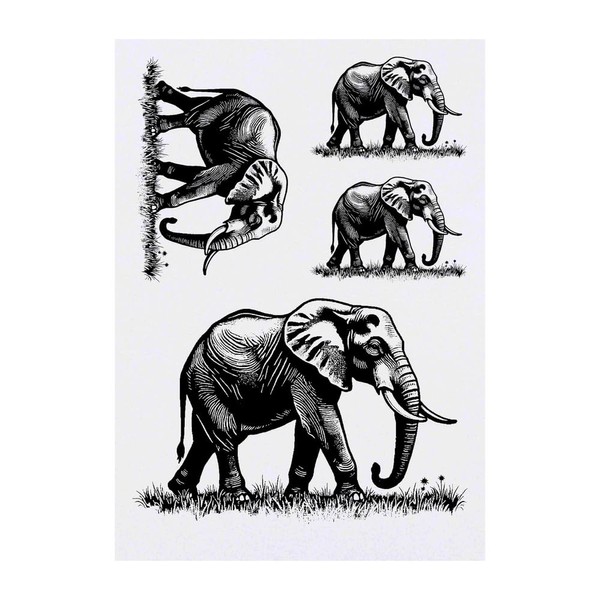 Azeeda 4 x 'Elefanten-Seitenpose' Temporäre Tattoos - Wasserfest, Hautfreundlich &