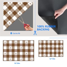 Dish Drying Mat for Kitchen Counter,Brown Buffalo Check Plaid Coffee Bar Mat with Spill Protection for Dishes,Coffee Maker,Hide Stain Rubber Backed Absorbent Draining Mat Under Dish Rack(12x19 IN)