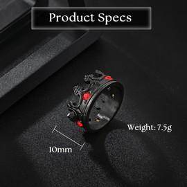 FATACI Mens Royal King Knight Crown Ring,Black Stainless Steel Vintage Cross Wedding Band Ring with Red Cubic Zirconia,Size 8