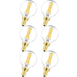 G16.5 E12 Globe Bulbs 6W Dimmable Candelabra Light Bulb 60 watt E12 Round 2700K Warm White Globe Bulb for Chandeliers,Ceiling Fan,Pendant,Wall sconces,AC120V,Clear Glass,600LM,6Pack
