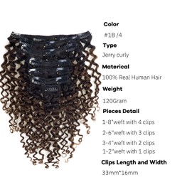 Loxxy Clip En Extensiones De Cabello Humano Alto Grado Suave Remy Extensiones De Cabello Humano Y #1B /4 16 Pulgadas Color Natural Con Doble Trama Para Mujer 120G/Set 7 Unids/Lote Y 17 Clips Por Paque