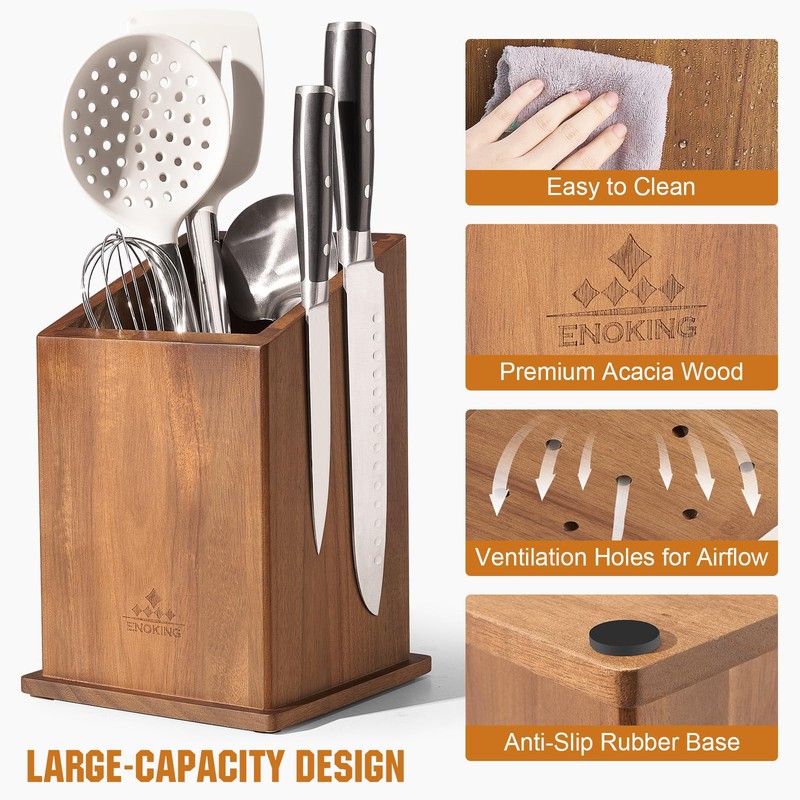 Magnetic Knife Holder without Knives, Acacia Wood Kitchen Utensil Holder