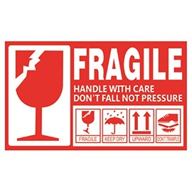 Creve Cell FRAGILE Big Size Waterproof Glossy 5.9 x 3.5 inches (15 x 9 cm) Sticker Sticker Sticker Label Scraping Care Instruction Suitcase Decoration (5 Pieces)