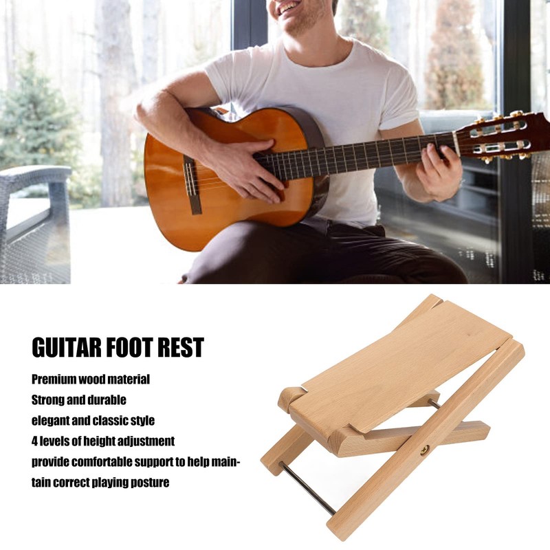 Guitar Footrest, Extra Robust, Elegant, Foldable Wooden Step Footstool, Provides
