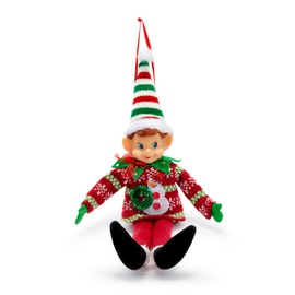 DEMDACO Festive Red Green Elfie 12 x 5 Polyester Knit Poseable Selfie Christmas Figurine