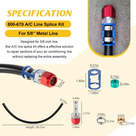800-670 A/C Line Splice Connector Splicer Coupler Kit for 5/8" Line with No.10 Hose - Heavy-Duty Easy Install AC Air Conditioning Line Repair Kit