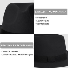 Wide Brim Fedora Hats for Women Dress Hats for Men Two Tone Felt Panama Hat Black-Band
