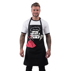 Men's Funny Never Trust A Skinny Chef Summer BBQ Cooking Novelty Chef Apron Black One Size