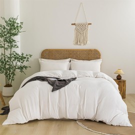 HYPREST Breeze White Duvet Cover King，Cotton Gauze Duvet Cover 100% Cotton Boho Duvet Cover Set Soft Cooling Luxury Bedding Duvet Cover Set Comforter Cover