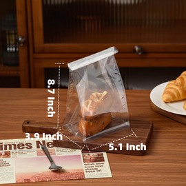 Roppolo 50 Pcs Bread Bags for Homemade Breads, 5.1 Inch Clear Bakery Bags with Tin Tie, Small Loaf Plastic Bag, Storage PackingBag for Foods
