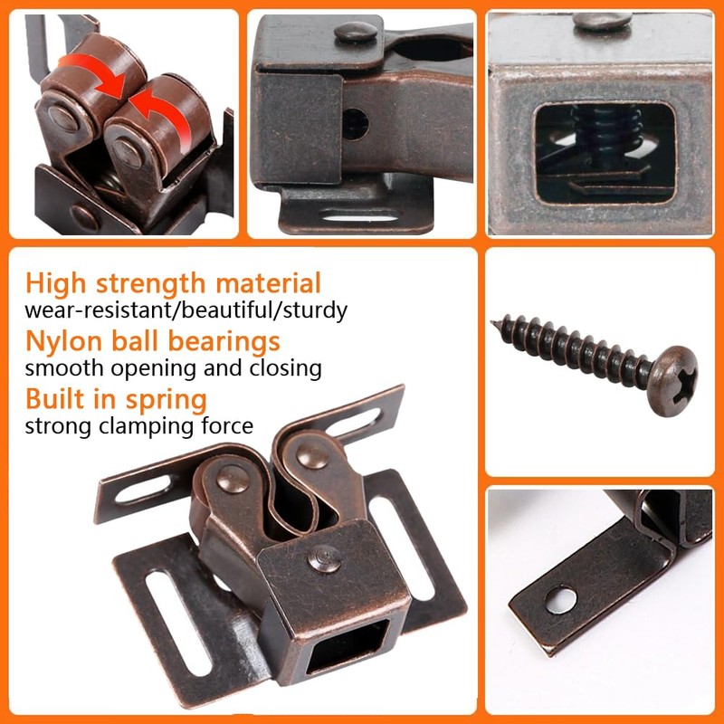 2 Pack Cabinet Latch Double Roller Catch for Cupboard Closet
