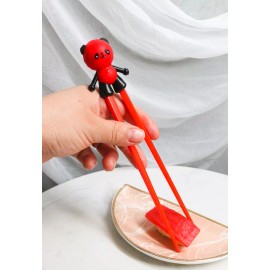 Ebros Gift Valentine Red Giant Panda Reusable Training Chopsticks Set With Silicone Helper