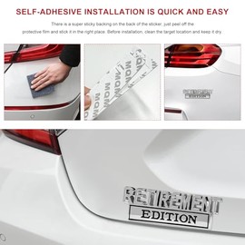 2 PCS Retirement Edition Car Emblems, 3D Metal Auto Badge Letters Decal with Strong Adhesive, Universal Retirement Letters Sticker Bumper Decor for Ca