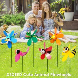 DECEED 6 Pack Garden Decor Pinwheels Wind Spinners with Metal Stakes Colorful 3D Insect Whirligigs Windmill Outdoor Pinwheel for Yard Garden Lawn Decorations