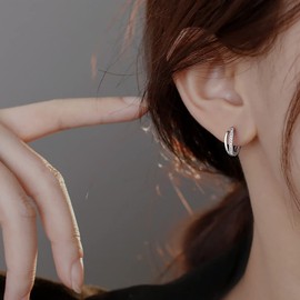 Reffeer 925 Sterling Silver Cubic Zirconia Hoop Earrings Huggie for Women Girls Small Huggie Earrings Cartilage Helix Hoop Earrings Minimalist Hoops (A-Silver)