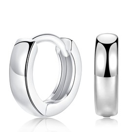 Silver Hoops Earrings for Women, Small Sterling Silver Hoop Earrings Cartilage Huggie Hypoallergenic Earrings for Girl│Unisex Sleeper Hinged Hoop Earrings for Christmas Birthday 8mm