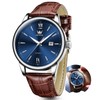 OLEVS Mens Leather Watches Blue Dial Men Watches with Date