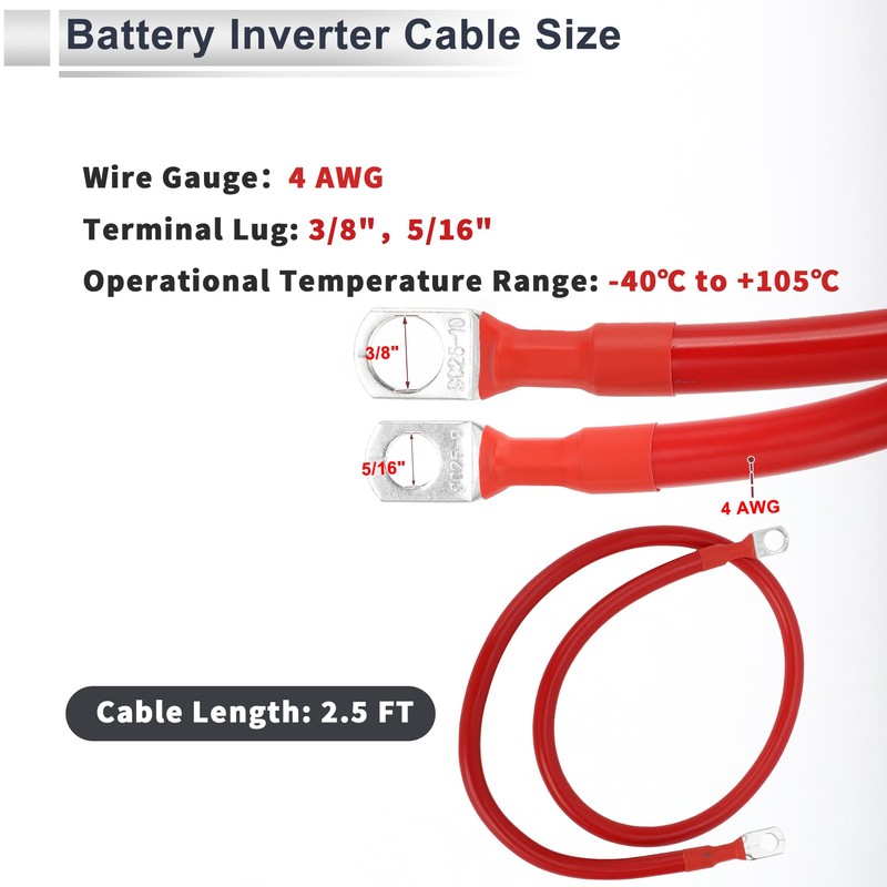 RATCHROLL 1 Pc Universal Battery Inverter Cable 3/8" Lug 5/16"