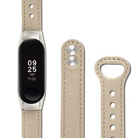 NineHorse Watch Band Compatible with Xiaomi Mi Band 7 6 5 Genuine Leather Bands,Wristband Accessories Adjustable Watch Strap for Xiaomi Band 7 for Women Men (Brown&Apricot)