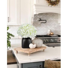 Briful Hydrangea Artificial Flowers White Silk Hydrangea Flowers in Deep Black Ceramic Vase Spring Flowers Arrangments Potted Fake Flowers for Home Decor Indoor Farmhouse Table Wedding Centrepiece