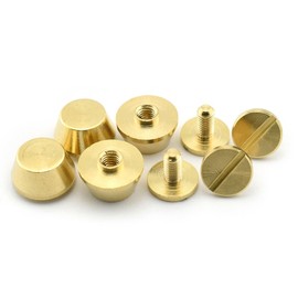 LQ Industrial 4-Pack 3/8 Inch Purse Handbag Feet Nailhead Flat Stud Solid Brass Screw-Back Spike Metal Cone Studs Rivet Leather Craft DIY Gold 10x6mm