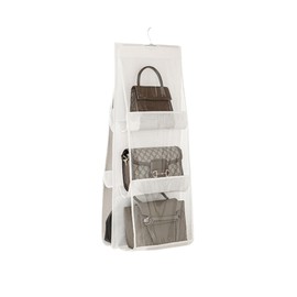 HAN SHENG 1 Pc 6 Pockets Hanging Purse Handbag Organizer Clear Hanging Shelf Bag Collection Storage Holder Purse Bag Wardrobe Closet Space Saving Organizers (White)