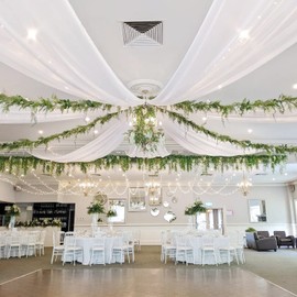 MoKoHouse White Ceiling Drapes for Weddings 6 Panels 5ftx10ft Wedding Arch Draping Fabric Chiffon Curtain for Party Ceremony Stage Wedding Decoration