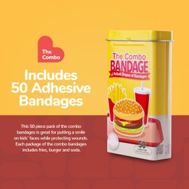 BioSwiss Bandages, Combo Meal Shaped Self Adhesive Bandages, Latex Free Sterile Wound Care, Fun First Aid Kit Supplies for Kids, 50 Count