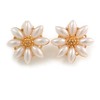 Romantic Faux Pearl Daisy Clip On Earrings In Gold Tone
