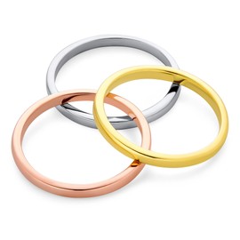 Tri Color Simple Stacking Couples Polished Three Triple Wedding Band Ring Set For Women Men 14K Yellow Rose Gold Plated .925 Sterling Silver