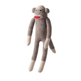 11" Large Sock Monkey Pal Plush Squeaker Classic Traditional Puppy Play Dog Toy