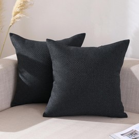 Jepeak 16x16 Inch Woven Textured Throw Pillow Covers Pack of 2 Square Linen Cushion Covers Decorative Farmhouse Spring Pillow Cases for Sofa Bed Couch Home Decor, Charcoal Gray