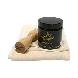 Shoe Care Set with Burgol Shoe Pomade Dark Brown Pot Brush for Application and Cotton Cloth, dark brown