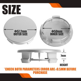 TMS 2.25Inch 57MM Wheel Center Caps for Rivian R1T Rim Hub Caps 6005879 00 A, Pack of 4 (Silver, Outer 57MM, Inner 50MM)