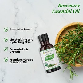 Nature Always USDA Certified 100% Organic Rosemary Essential Oil | Aromatherapy Diffuser, Therapeutic Grade, Non- GMO Verified, Beneficial for Skincare and Haircare | Massage Oil - 2 Oz with Dropper