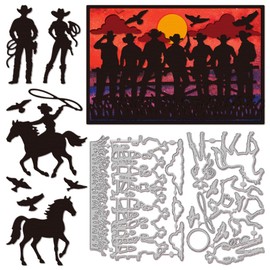 GLOBLELAND Cutting Dies for Cowboy and Horse Metal Cloud Bird Cutting Dies Grass Silhouette Cutting and Embossing Templates for Scrapbooking Crafts Paper Cards