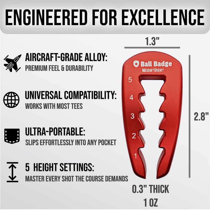 Ball Badge HeightRight Adjustable Golf Tee Height Tool – Precision