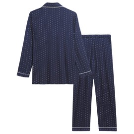 Joyaria Womens Button Up Pajama/Pj Set After Labor/Baby/Delivery/Birth(Navy Polka Dot, XL)